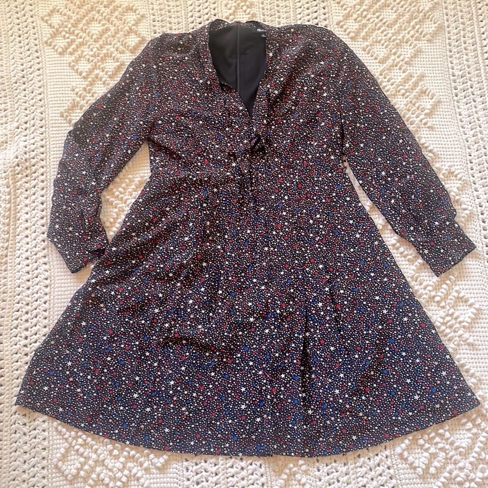 Madewell Balsam Tie-Neck Dress in Starry Night.